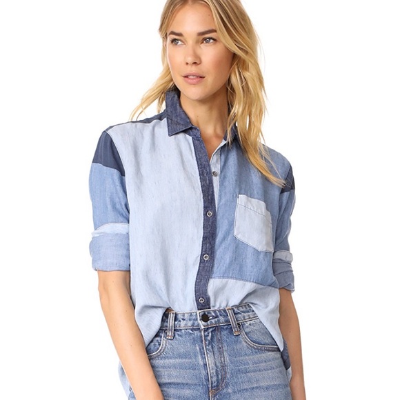 Rails Tops - Rails Zoey Button Up in Colorblock Denim Wash NWT